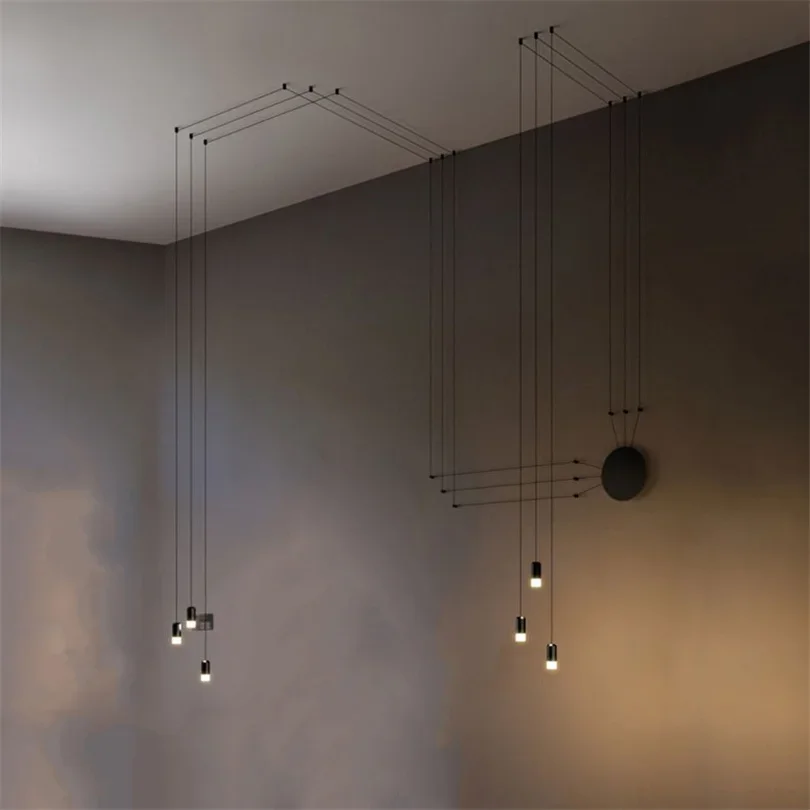 Industrial Art DIY Wall Lamp Long Line Black Wall Light Minimalist Wall Mounted LED Wrought Hanging Lamps Bedroom Living Room G9