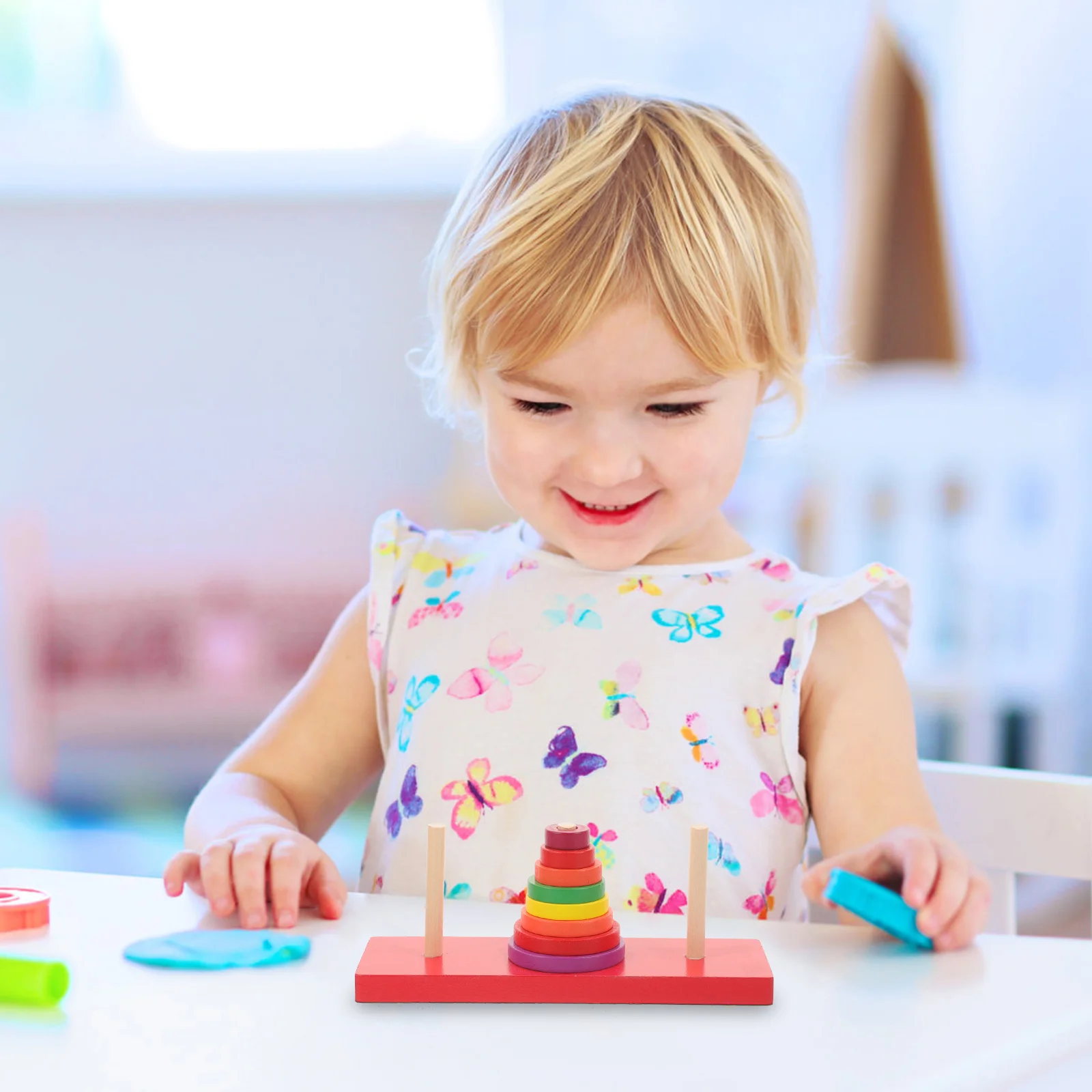 Juego de rompecabezas de madera para niños, torre de apilamiento de anillo colorido, Juguetes Educativos de desarrollo para niños, torre de apilamiento de madera, 1 Juego