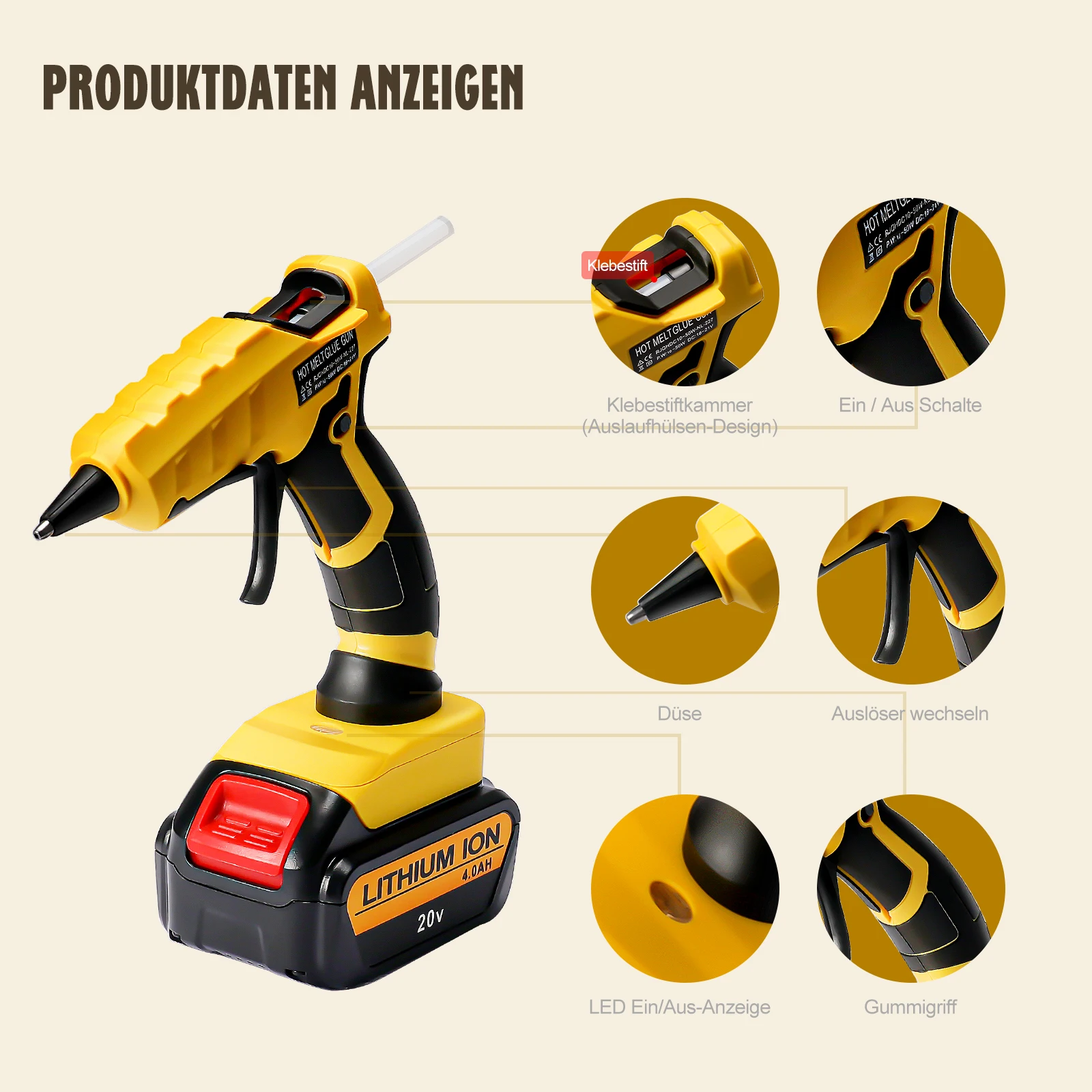 Imagem -06 - Pistola de Cola Quente Elétrica sem Fio Reparação de Soldagem Faça Você Mesmo Tool Fits Dewalt Milwaukee Bateria Makita mm Sticks 30 Pcs
