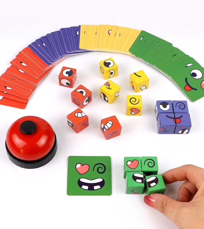 Kids Face Change Expression Puzzle Building Blocks Montessori Cube Table Game Toy Early Educational Toys for Children Gifts