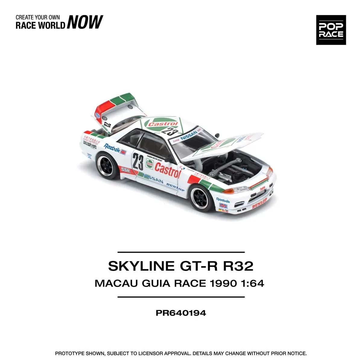 Pre-order *PopRace 1:64 Skyline GT-R R32 MACAU GUIA RACE 1990 Alloy model - shipped in March