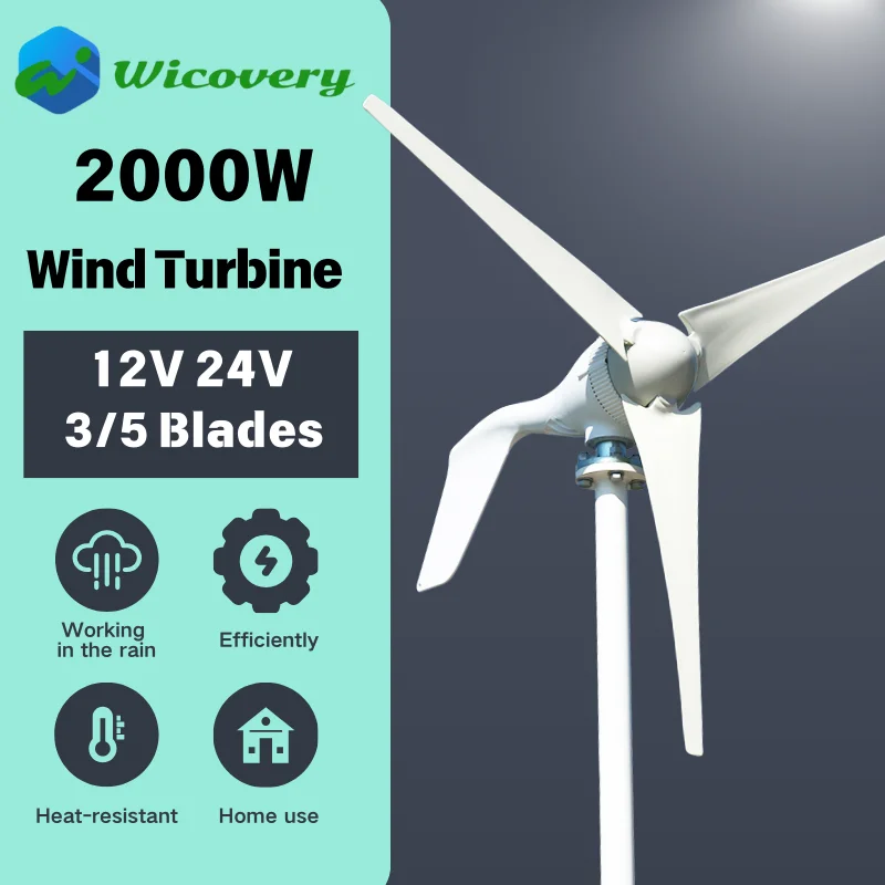 High quality 1000W 2000W Electric Horizontal Wind Turbine Generator Complete Set 12V 24V Alternator AC For Street Lights Home