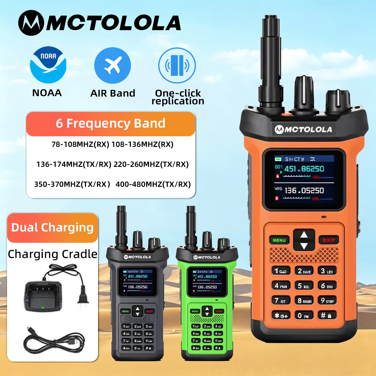 MOTOLOLA 1PCS 20W High Power Outdoor Intercom VHF UHF Dual Frequency Amateur Radio Flashlight High Charge Handheld Walkie Talkie