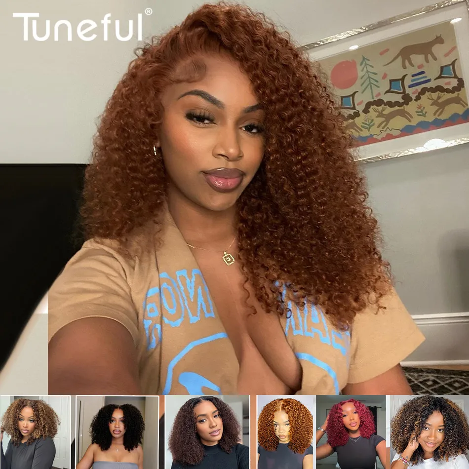 قسط 10A 6x5 غلويليس الدانتيل خصلات الشعر المستعار الإنسان على الارتداء والذهاب قصيرة مجعد أومبير يسلط الضوء على براون شقراء الزنجبيل الملونة الباروكات