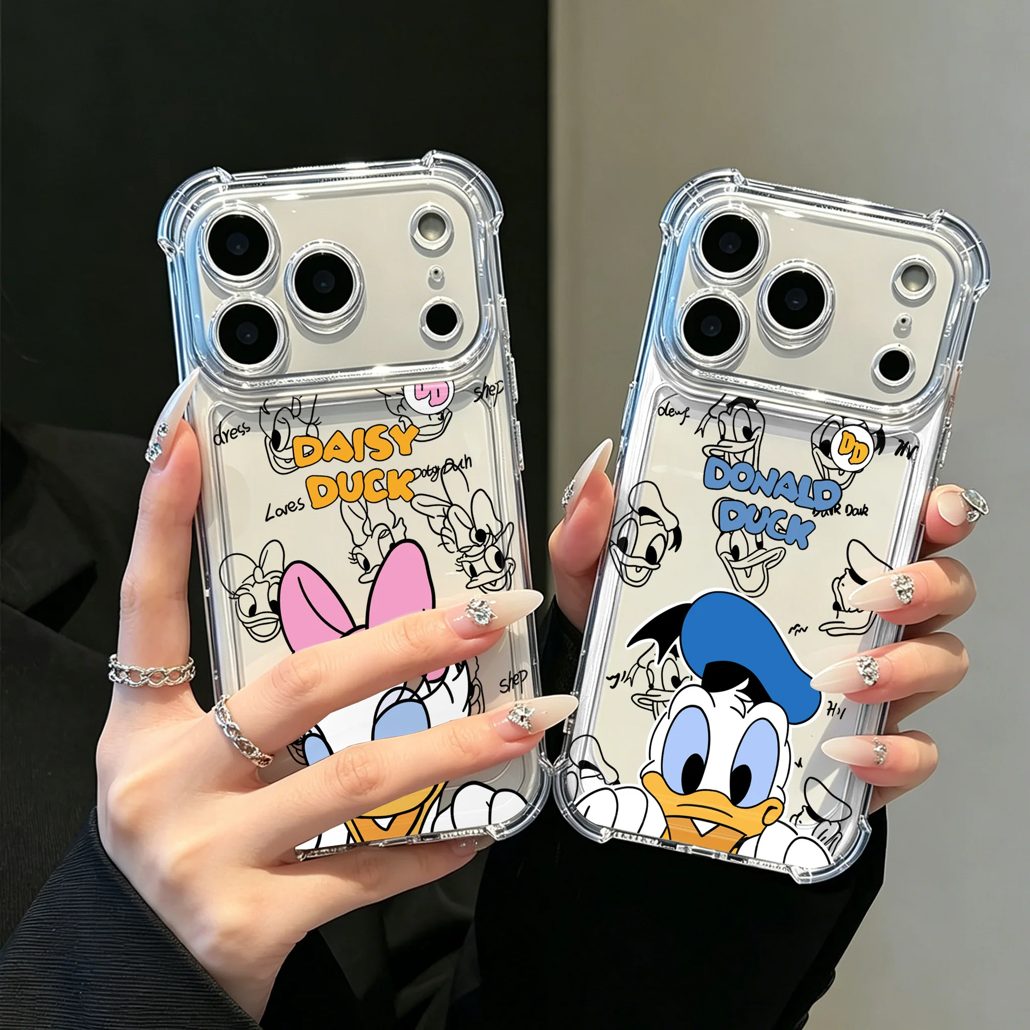 Donalds Daisys Duck Phone Case For iPhone 17 16e 16 15 14 13 12 11 Mini Air Pro Max X XR XSMax 7 8 Plus Anti Fall Transparent