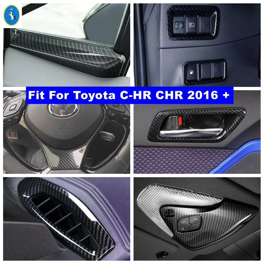 

Steering Wheel Air AC Door Bowl Lights Control Panel Cover Trim For Toyota C-HR CHR 2016 - 2022 Carbon Fiber Interior Refit Kit