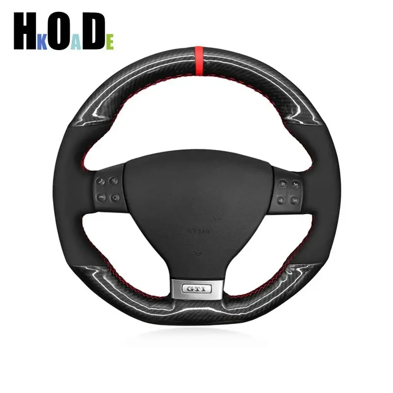 Hand Sew Black Genuine Leather Car Steering Wheel Cover For Volkswagen VW Golf GTI 5 (V) Golf R32 Scirocco Tiguan(R-Line)