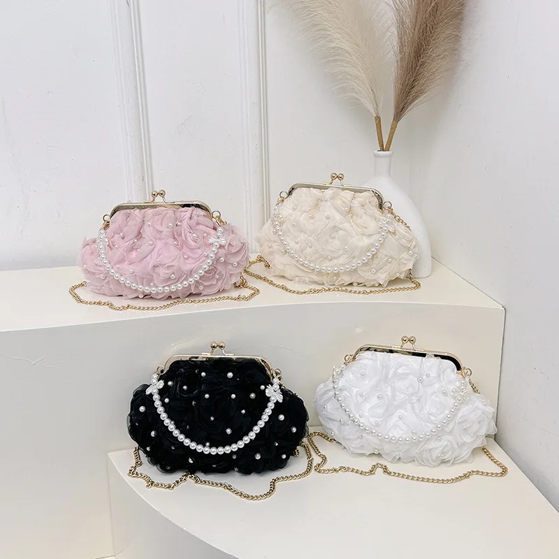 

2025 New! Women's Sweet Fresh Lace Flower Pearl Bag - Artistic Versatile Chain Hand/Shoulder/Crossbody Bag