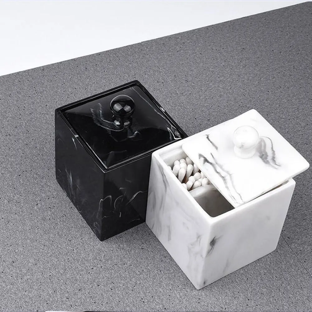 

Marble Grain Resin Cotton Swab Box With Cover Dust-Proof Storage Case For Toothpicks Makeup Pads Organizer Home Use Cotton Pads