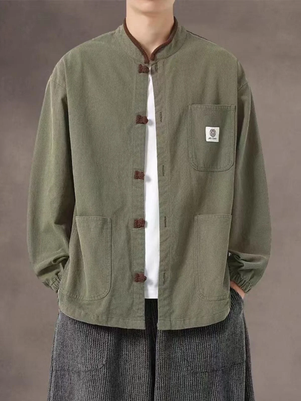 

New Chinese Sle Casual Long Sve Jaet Men Loose Large Size round Ne Zhongan Suit Wind Coat Top Spring Autumn