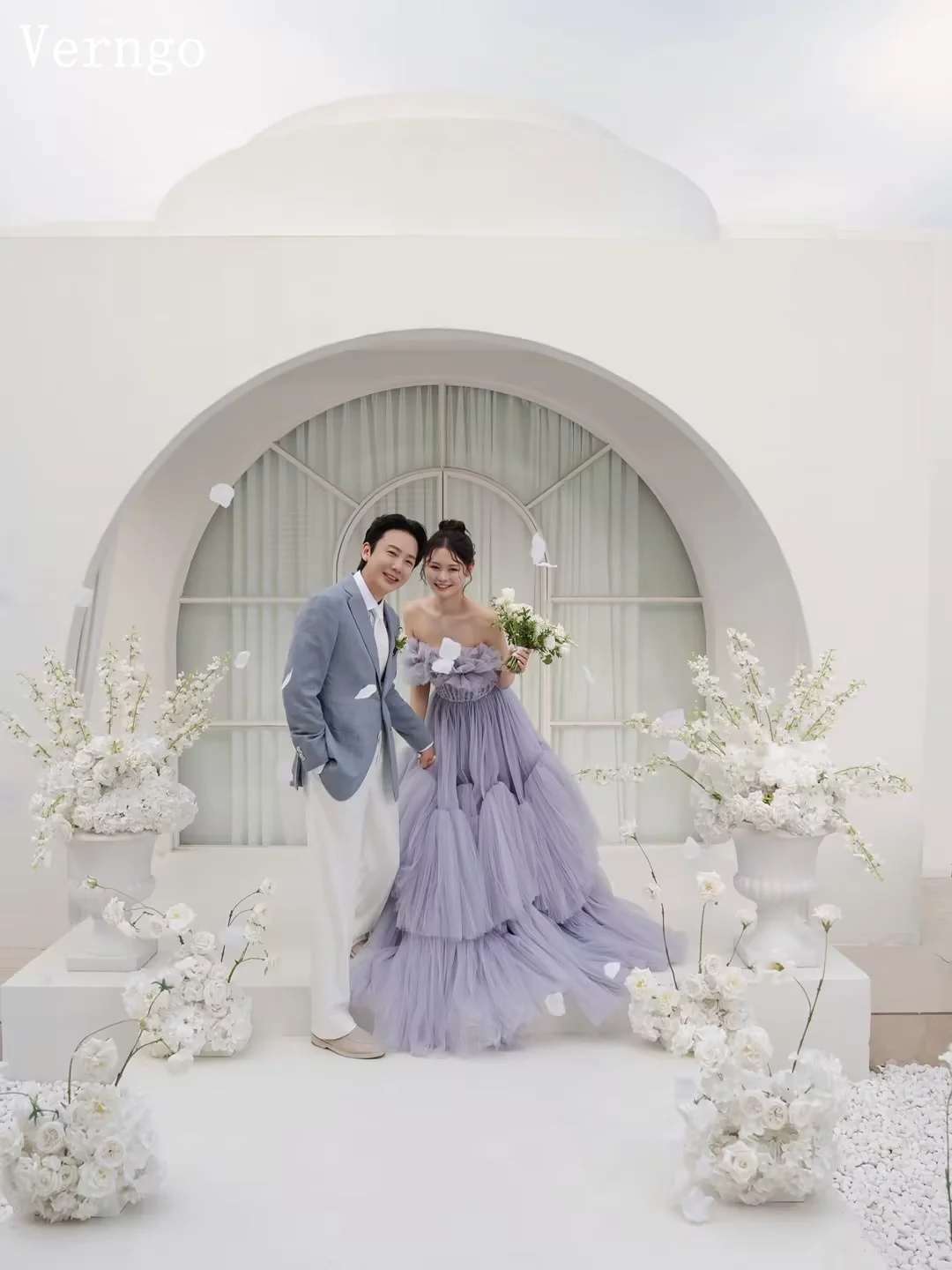 فستان زفاف Verngo رمادي أرجواني تول بدون حمالات على شكل حرف A فساتين زفاف ماكسي كورية ملونة مطوي فستان عروس مخصص