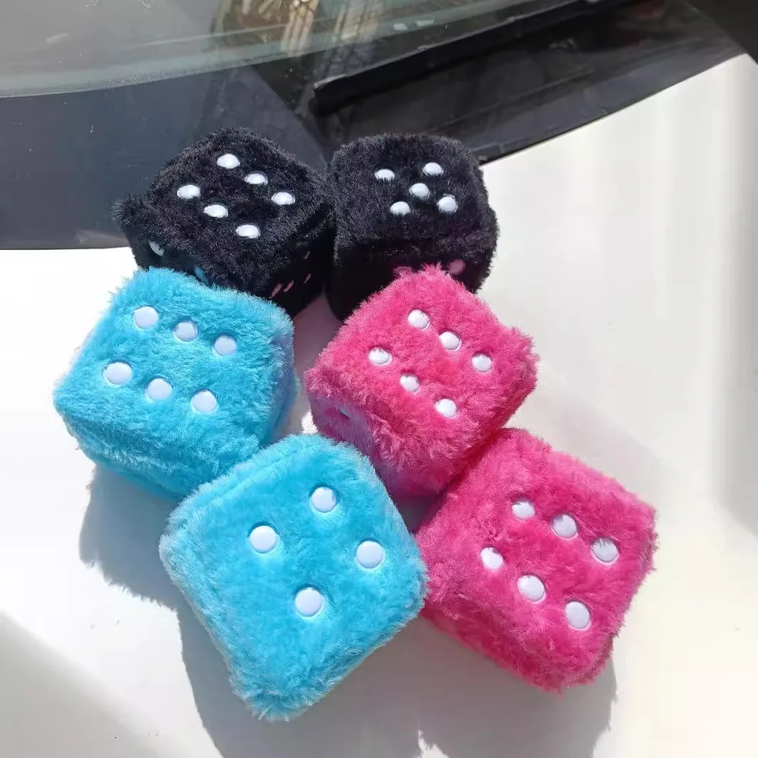 1 Pair of Fashionable Car Mirror Pendants Velvet Dice Creative Model Car Home Hanger Decoration Cube Car Styling Accessories