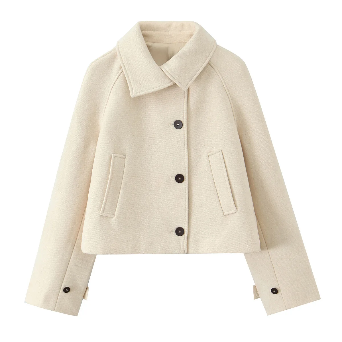 

Elegant Short Woolen Jacket Women's Loose Fit Autumn Design Sensation Small Size Casual Style Pure Color Fashion Outerwear