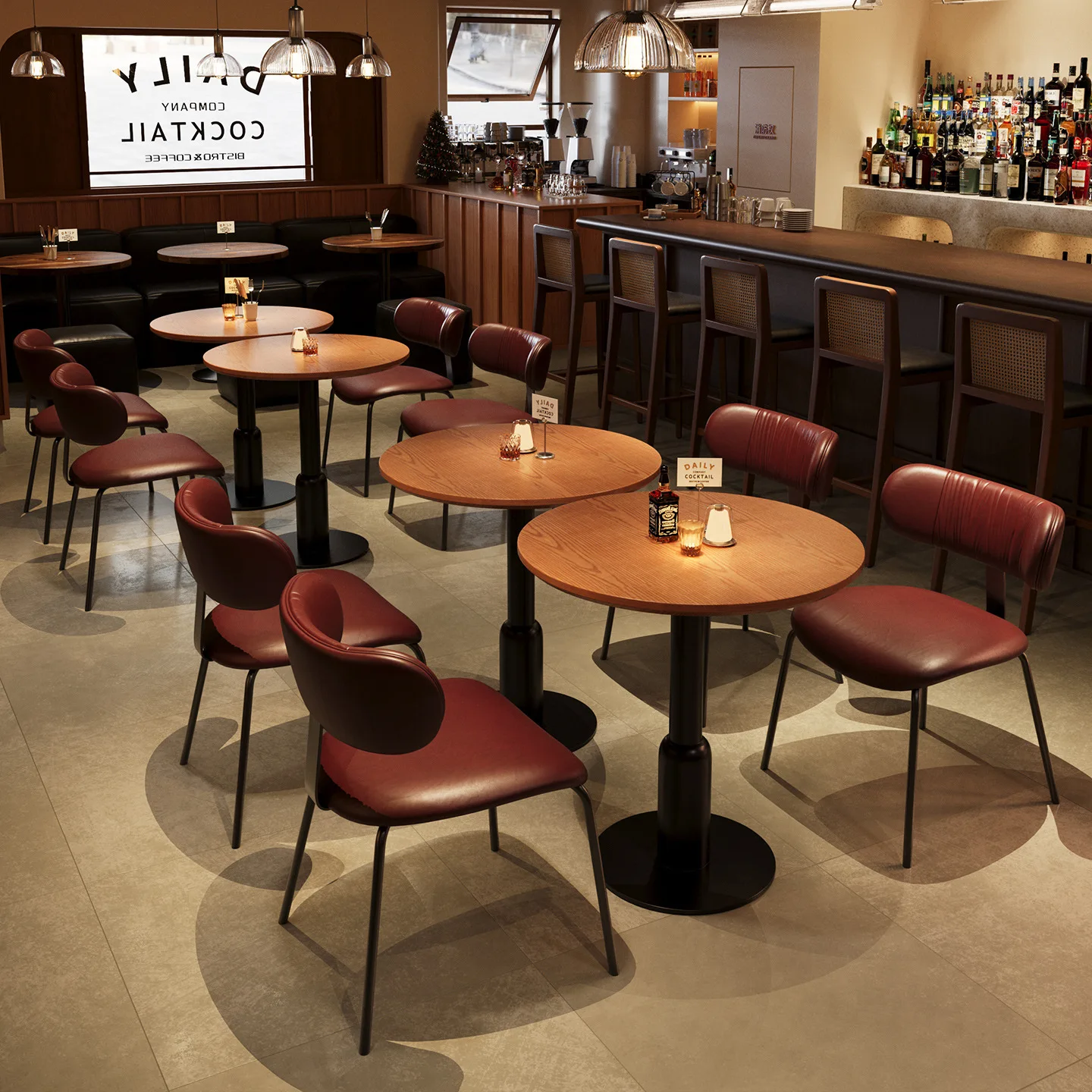 アメリカンレトロスタイルバー クリアバーダイニングテーブル＆チェアセット 商業用 インターネットセレブ ビストロブース ソファ コーヒーショップ