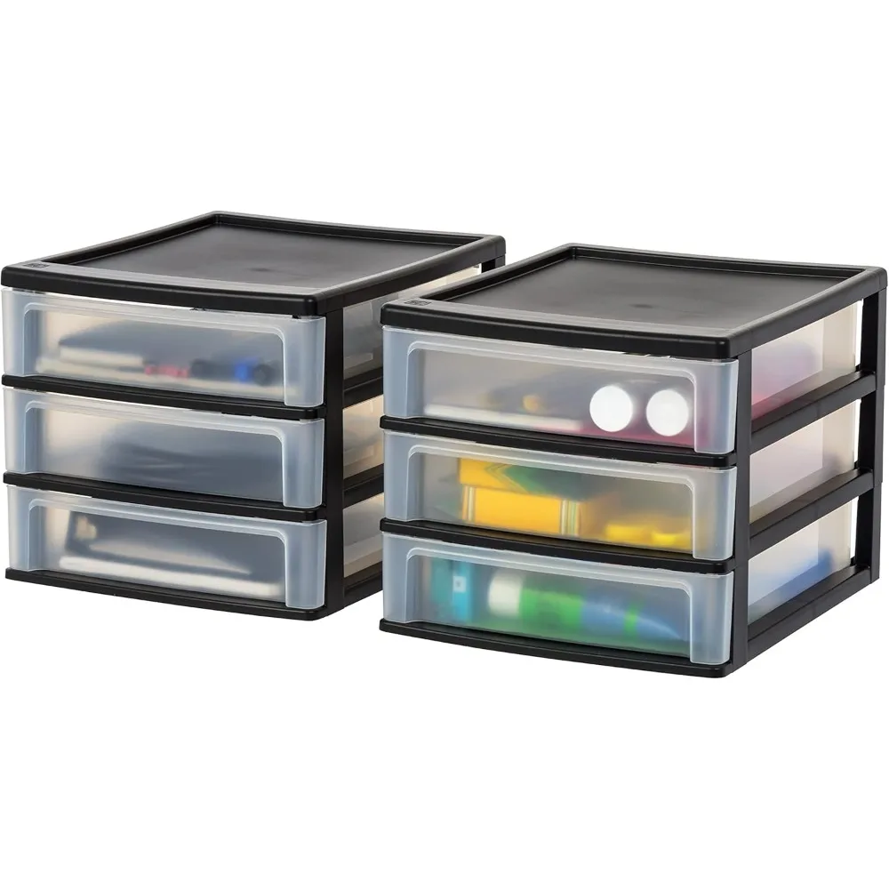 

IRIS USA Plastic Stacking Desk Top 3-Drawer Storage Organizer, 2-Pack, for Makeup Vanity Nail Polish Bathroom Stationery Art Cra
