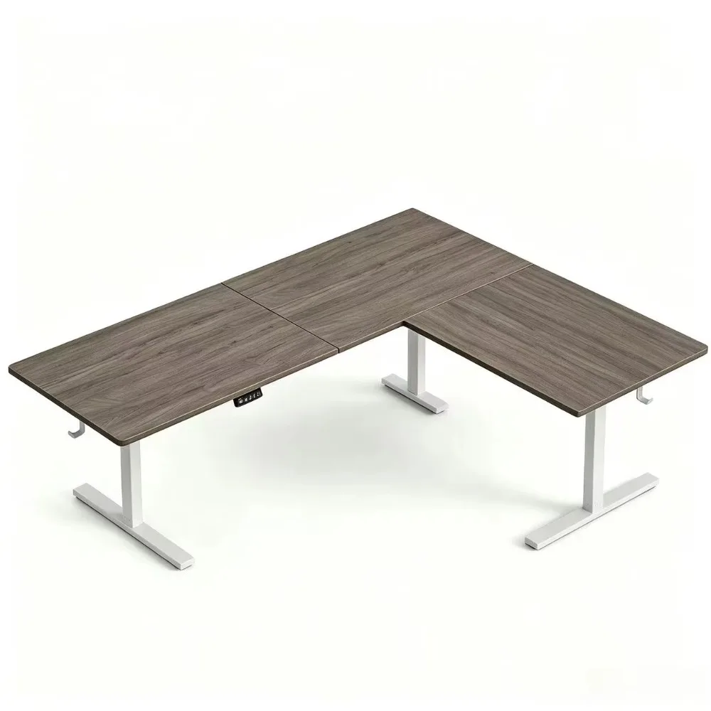 Spacious L Shaped 3 Leg Corner Standing Desk Electric Height Adjustable Computer Workstation for Home Office