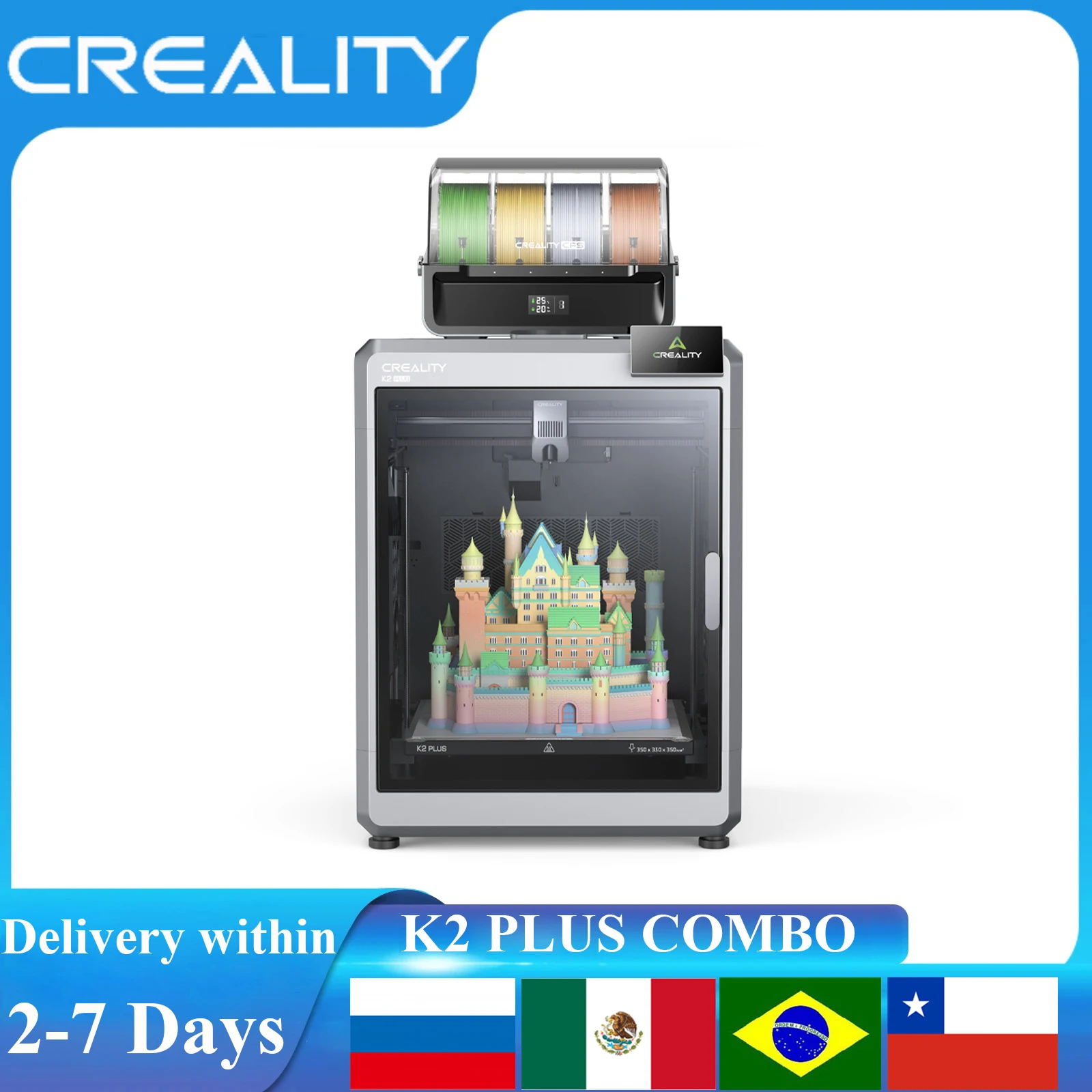 Creality K2 PLUS Combo 3D Printer 600mm/s Speed 350*350*350mm Printing Area Double AI Camera All Metal Multi-color 3D Printer