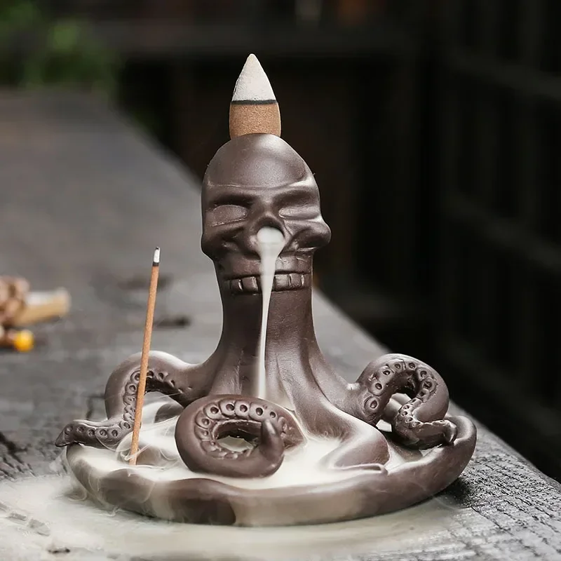1pc Creative Funny Skull Home Ornaments Ocean Animal Octopus Backflow Incense Burner Incense Stick Burner (Without Incense)
