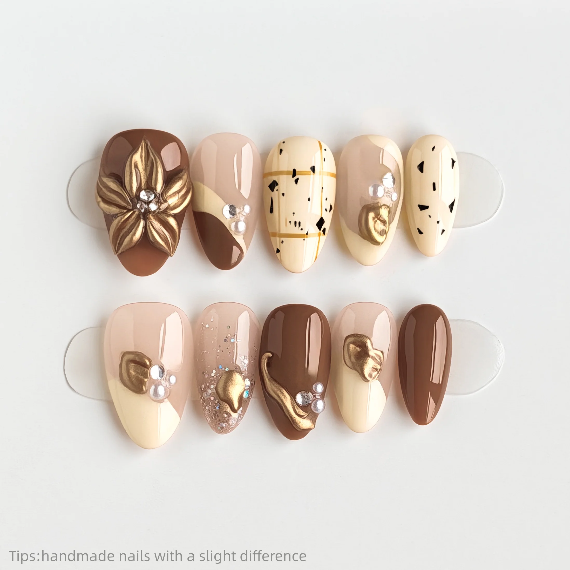 10-pcs-artesanal-marrom-nude-ouro-gel-flor-imprensa-em-unhas-amendoa-curto-cobertura-completa-wearable-reutilizavel-luxo-unhas-falsas-2026