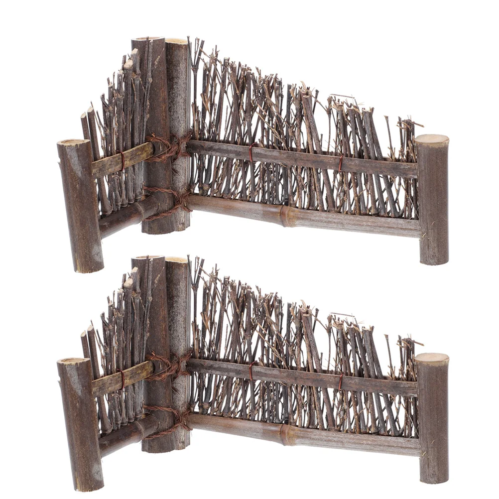 

2 Pcs Bamboo Products Screen Mini Fence for Garden Bonsai Decor Decorations Model Village Accessories