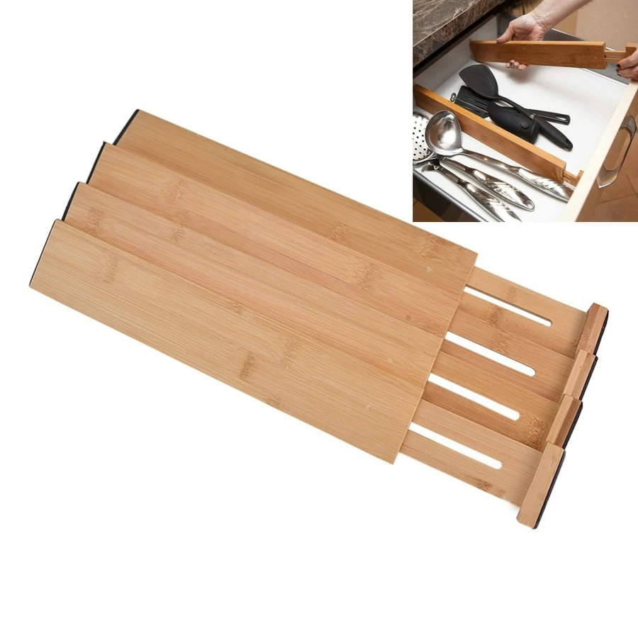

2/4PCS Bamboo Drawer Dividers Bedroom Expandable Kitchen Drawer Storage Adjustable Drawer Dividers For Cupboard Cabinet Wardrobe