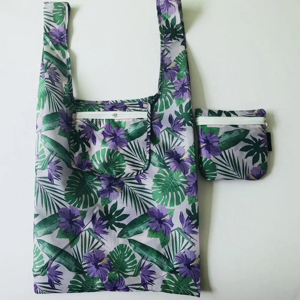 

Fashionable Vest Style Folding Square Bag Sustainable Eco Polyester Shopper Bag T-shirt Foldable Reusable Storage Bag