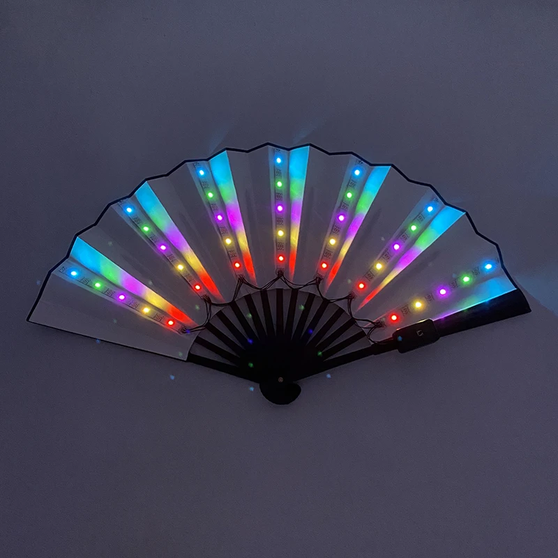 USB Rechargeable Led Glowing Fan Luminous Folding Fan Colorful Dance Led Fan Stage Performance DJ Show Light Up Fans Folding Fan