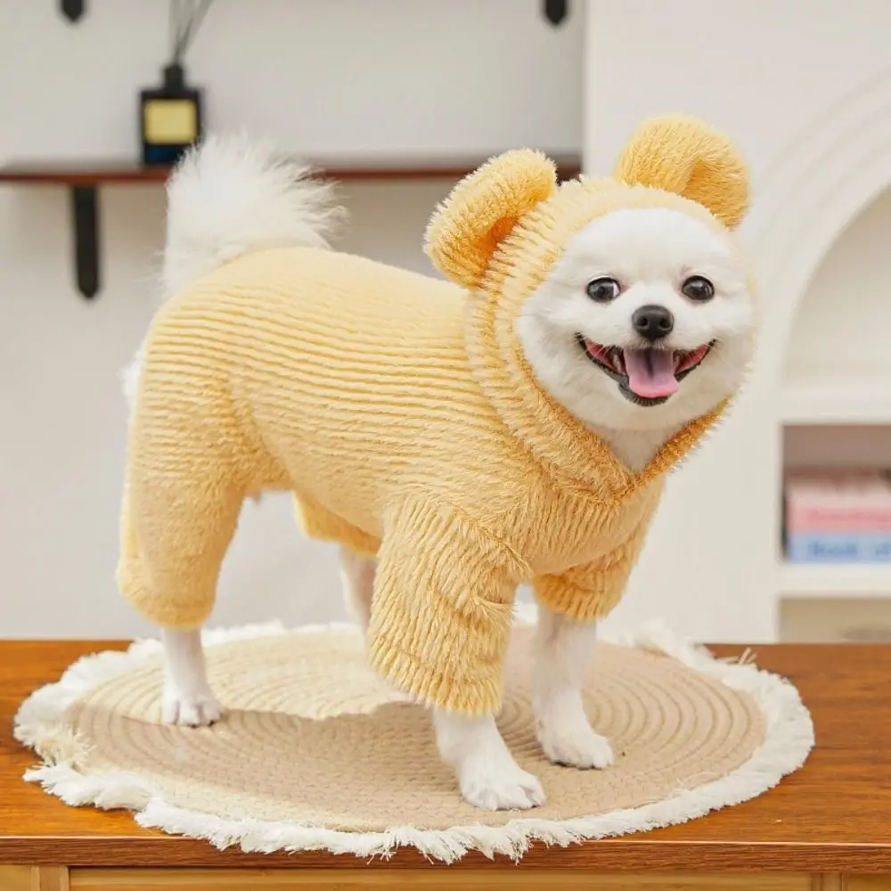 بدلة كلب شتوية ناعمة ودافئة بغطاء للرأس سميكة بشكل عام، بدلة مخملية للتدريب بأربعة أرجل