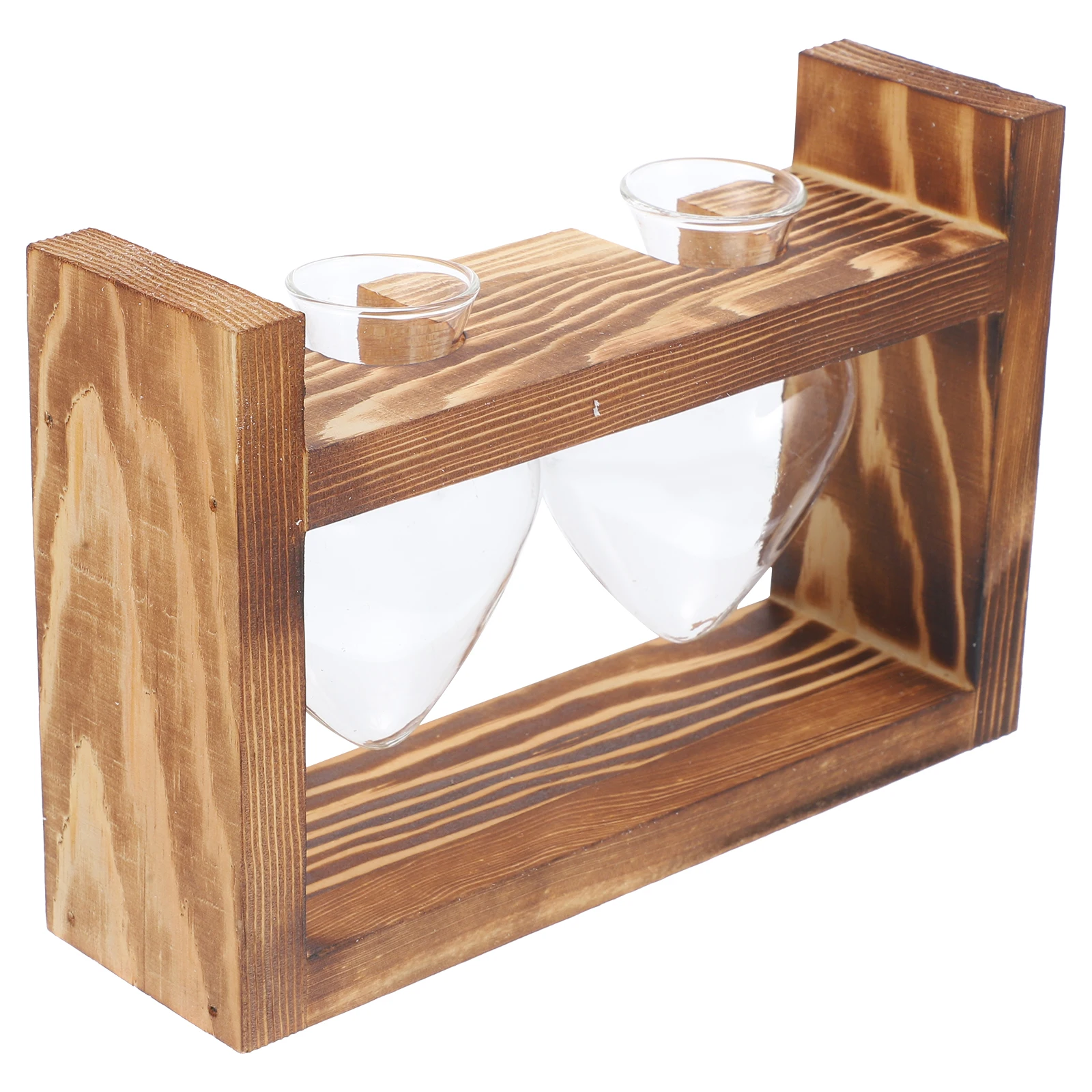 

Transparent Glass Flower Vase Hydroponic Desktop Planter with Wooden Stand for Indoor Plants Terrarium Decoration