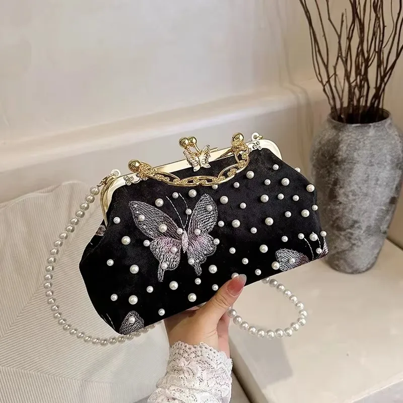 

Beads New Fashion Top-Handle Bags Embroidered Butterfly Temperament 2025 Hot Sale Bags for Women Luxurious Crossbody Bag