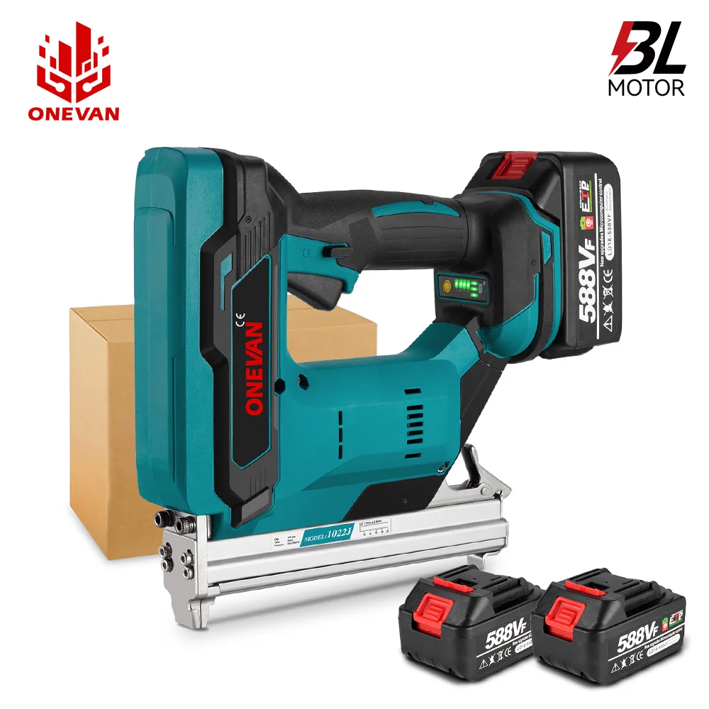 ONEVAN U Staples Brushless Electric Nailer Stapler 1022J Cordless Furniture Staple Gun Woodworking Tools For Makita 18v Battery