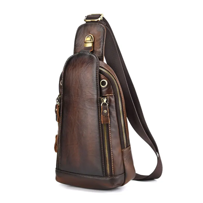 

Vintage Men's Chest Bag Genuine Leather Luxury Man Crossbody Bag High Quality Top Cow Leather Men Shoulder Bags Chest Pack