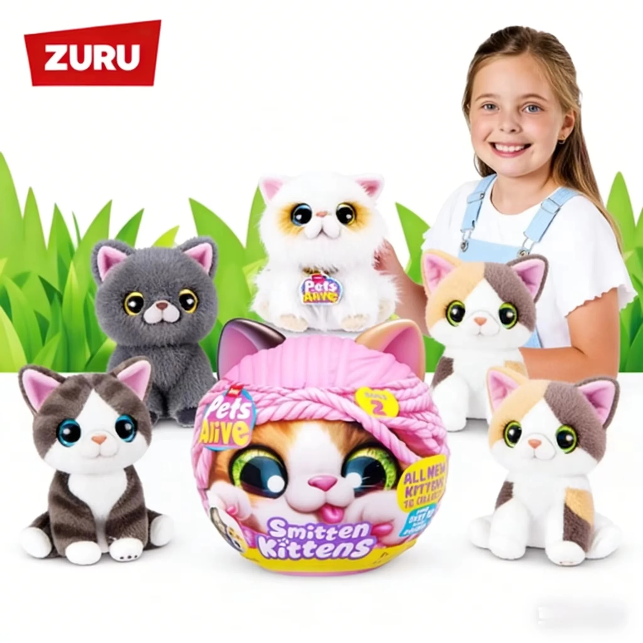 En stock: Zuru Pets Lovable Smitten Kittens Serie 2 - Caja sorpresa de gatos de peluche de dibujos animados con sonido y luz, juguete de animales de peluche, caja misteriosa.