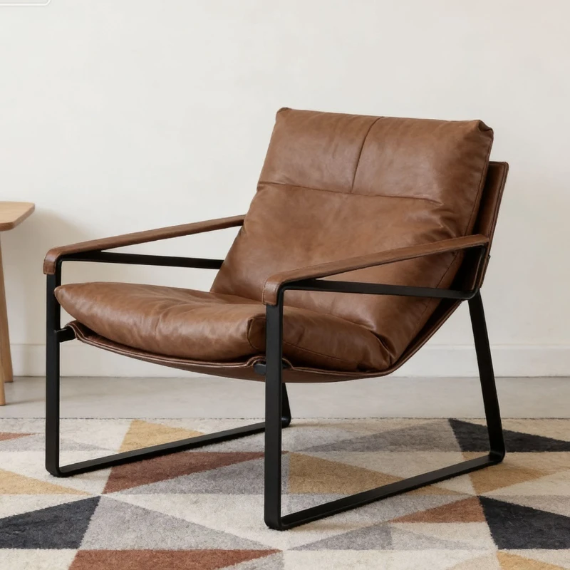 Leather leisure chair tiger chair small apartment living room balcony bedroom single chair recliner sofa
