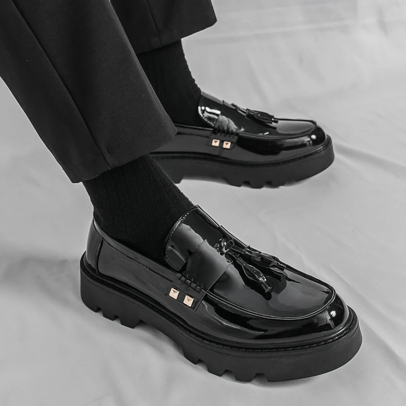 الكورية نمط العصرية سميكة سوليد رجل أحذية من الجلد عادية العلامة التجارية منخفضة أعلى حفلة تنوعا رجالي أحذية من الجلد في الهواء الطلق شرابة المتسكعون #3