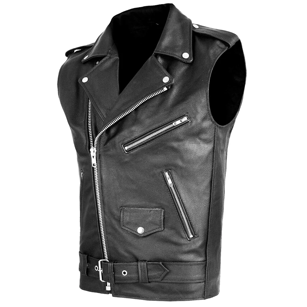 Fashion Waistcoat Motorcycle Sleeveless Jacket Turn-Down Vest Regular Length Solid Color Brand New Slight Stretch
