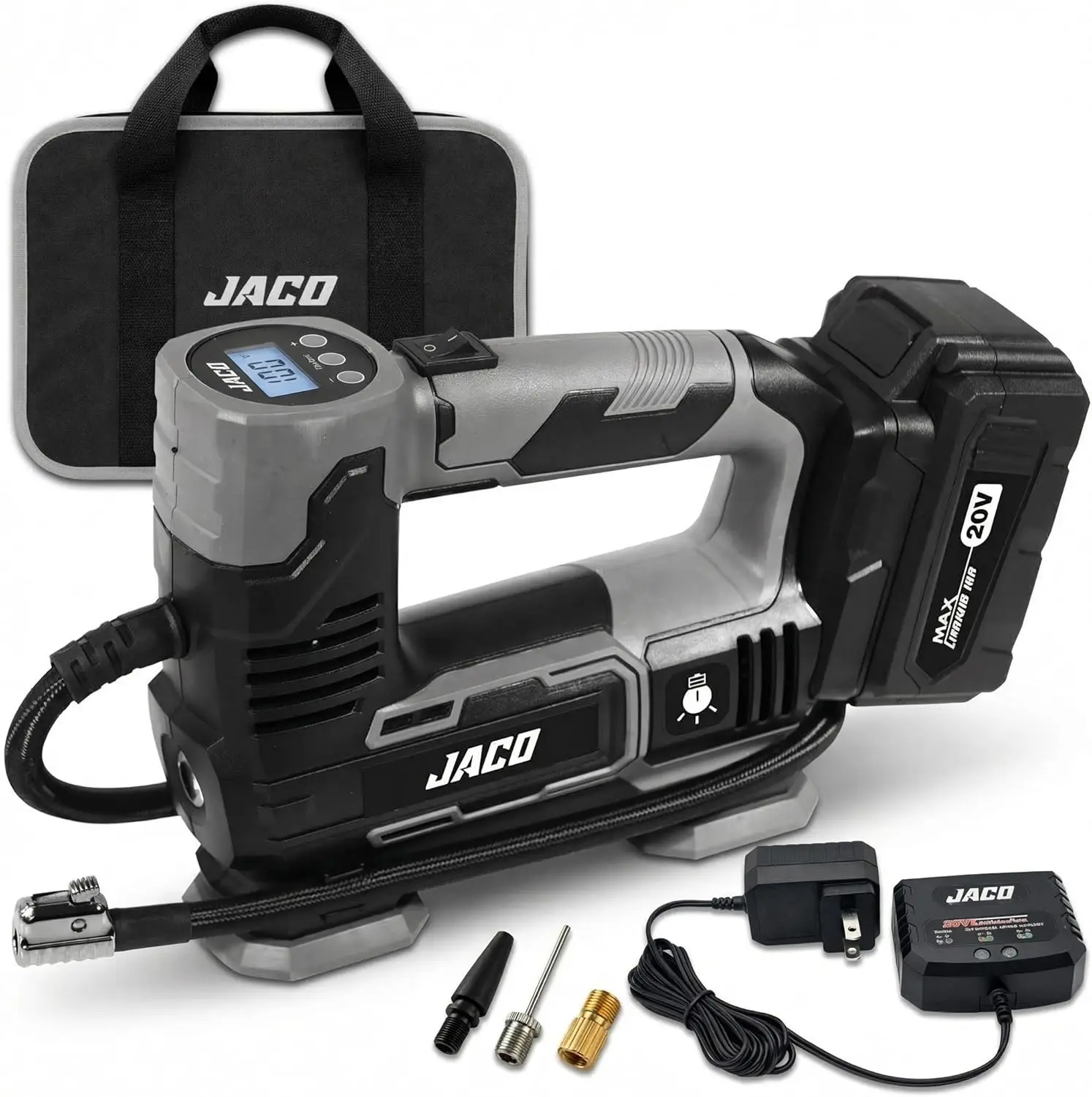 

20V Cordless Tire Inflator Portable Air Compressor Pump with 3.0Ah Max Li-Ion Rechargeable Battery for Quick Inflation