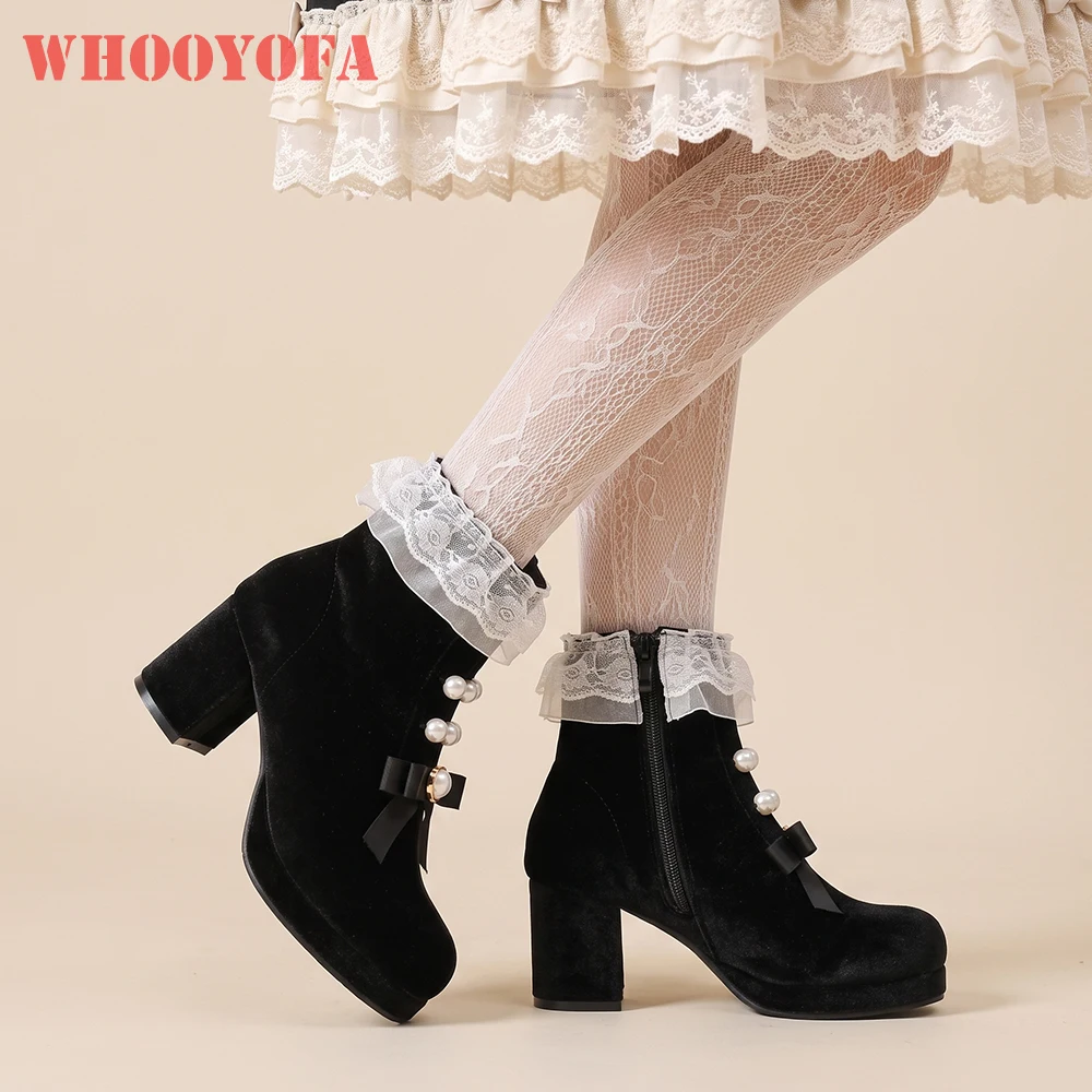 2026 Autumn Lolita Women Ankle Boots Round Toe Platform High Heel Lady Shoes Large Small  Plus Size 10 32 43 48 Wide Fit