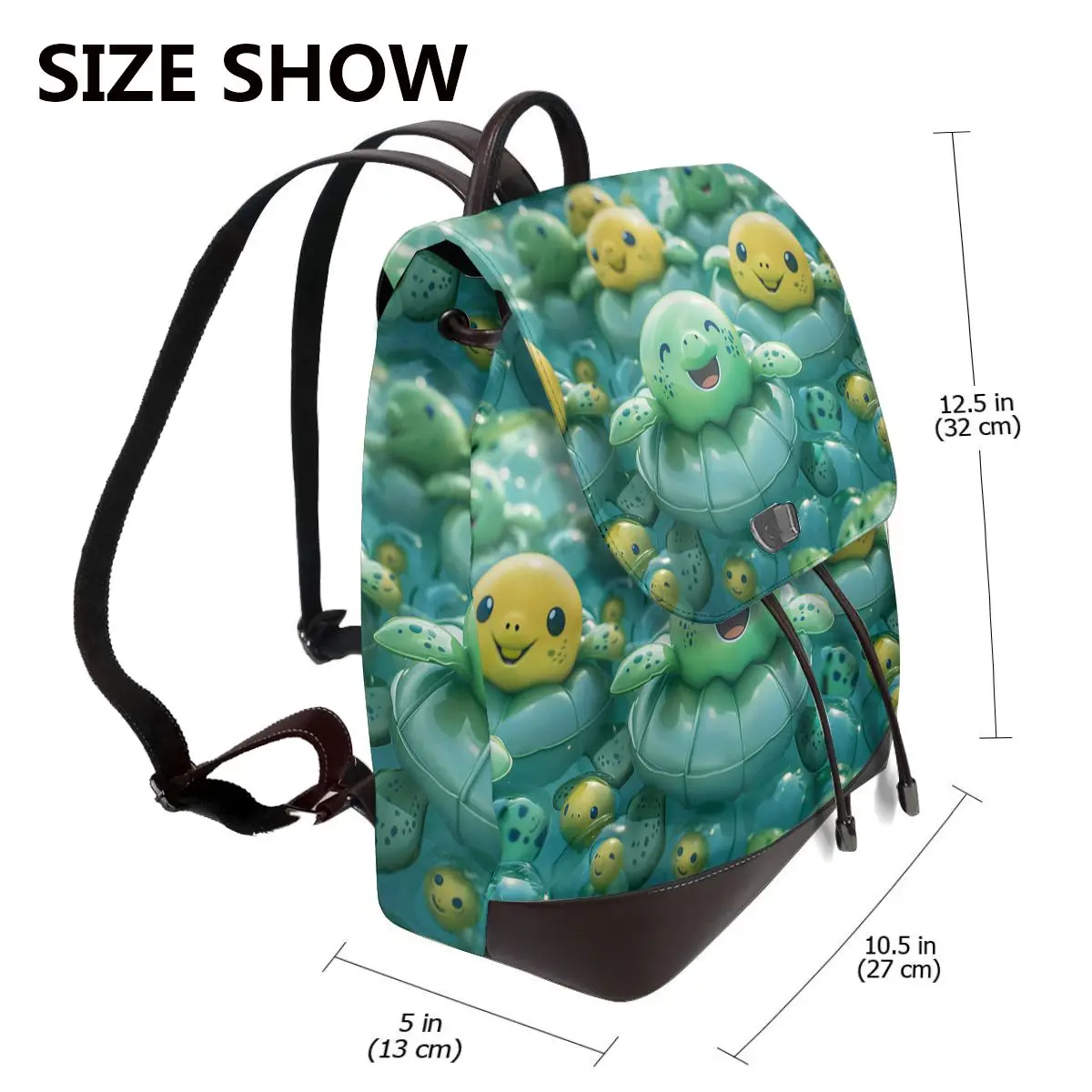 거북이 미소 3D 패턴 새로운 핫 여성 배낭 디자이너 고품질 가죽 간단한 패션 배낭 대용량 배낭