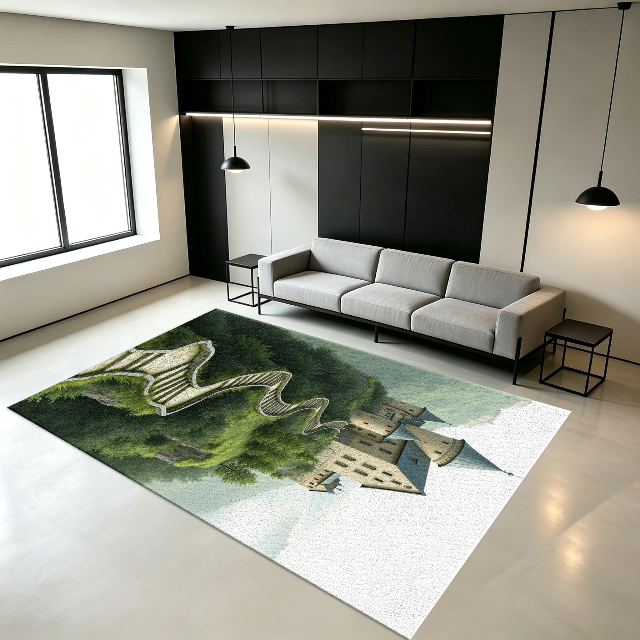 Dreamy Forest Castle Stone Stair Carpet Non-Slip Printed Carpet Suitable for Bedroom Study Room Fairy Tale Home Floor Decoration
