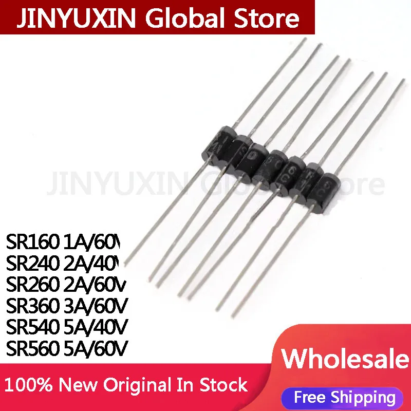 50Pcs SR160 SR240 SR260 SR360 SR540 SR560 DO-41 Schottky diode 1A 2A 3A 5A 60V IC Chip In Stock Wholesale