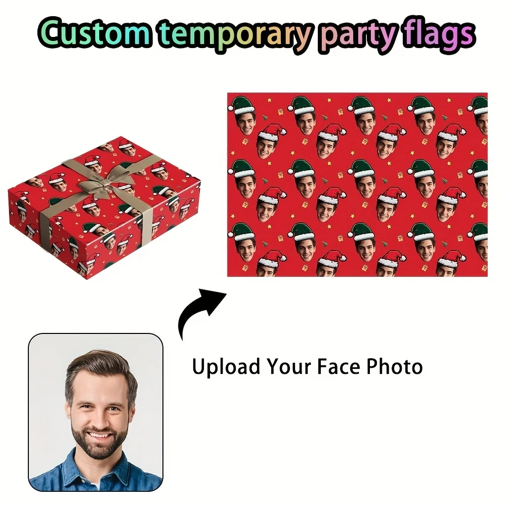 5 Hojas de Papel de Regalo Navideño Personalizado con Diseño de Cara, Papel de Regalo Festivo con Diseño de Duende y Gorro de Santa Claus, Envoltorio de Regalo Único para Navidad