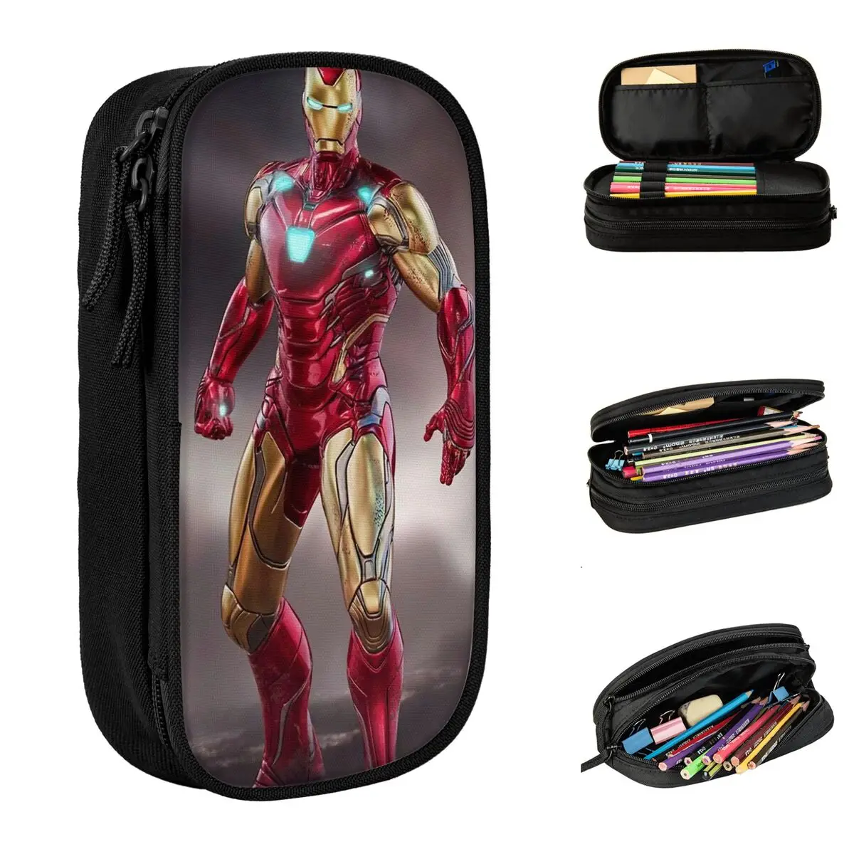 Super Hero Iron Man Comics Merch Pen Box Large-capacity Office Accessories Cartoon Pencil Case Stationery Amazing Gift