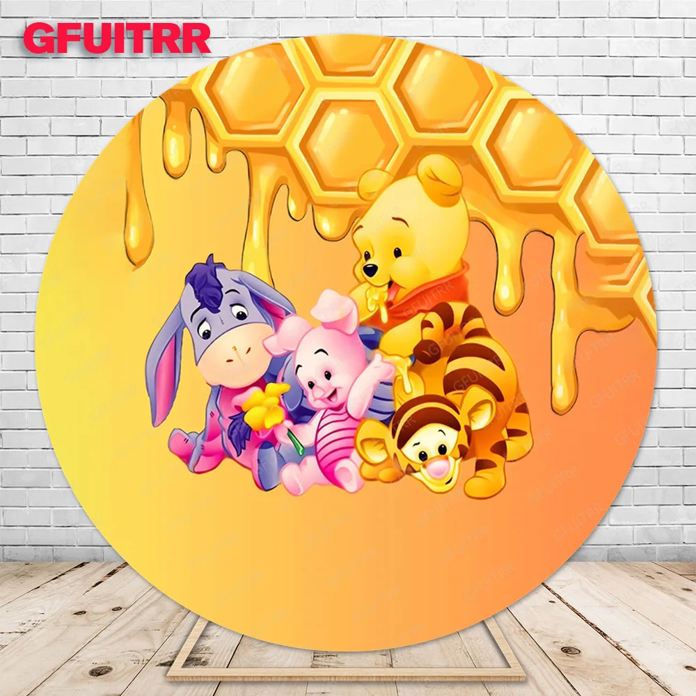 Winnie The Pooh Round Backdrop Boy Kid Birthday Party Baby Shower Honey Photography Background Cylinder Cover Decoration Prop