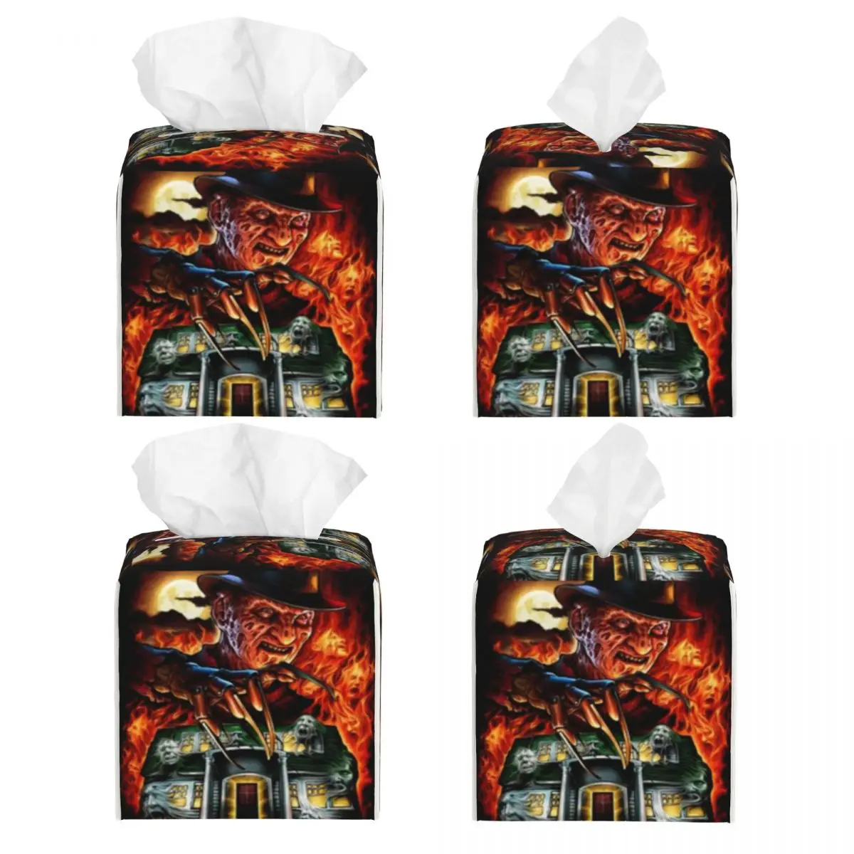 Custom Horror Movie Killer Facials Tissue Box Cover Square Halloween Film PU Leather Tissue Box Holder for Car Toilet