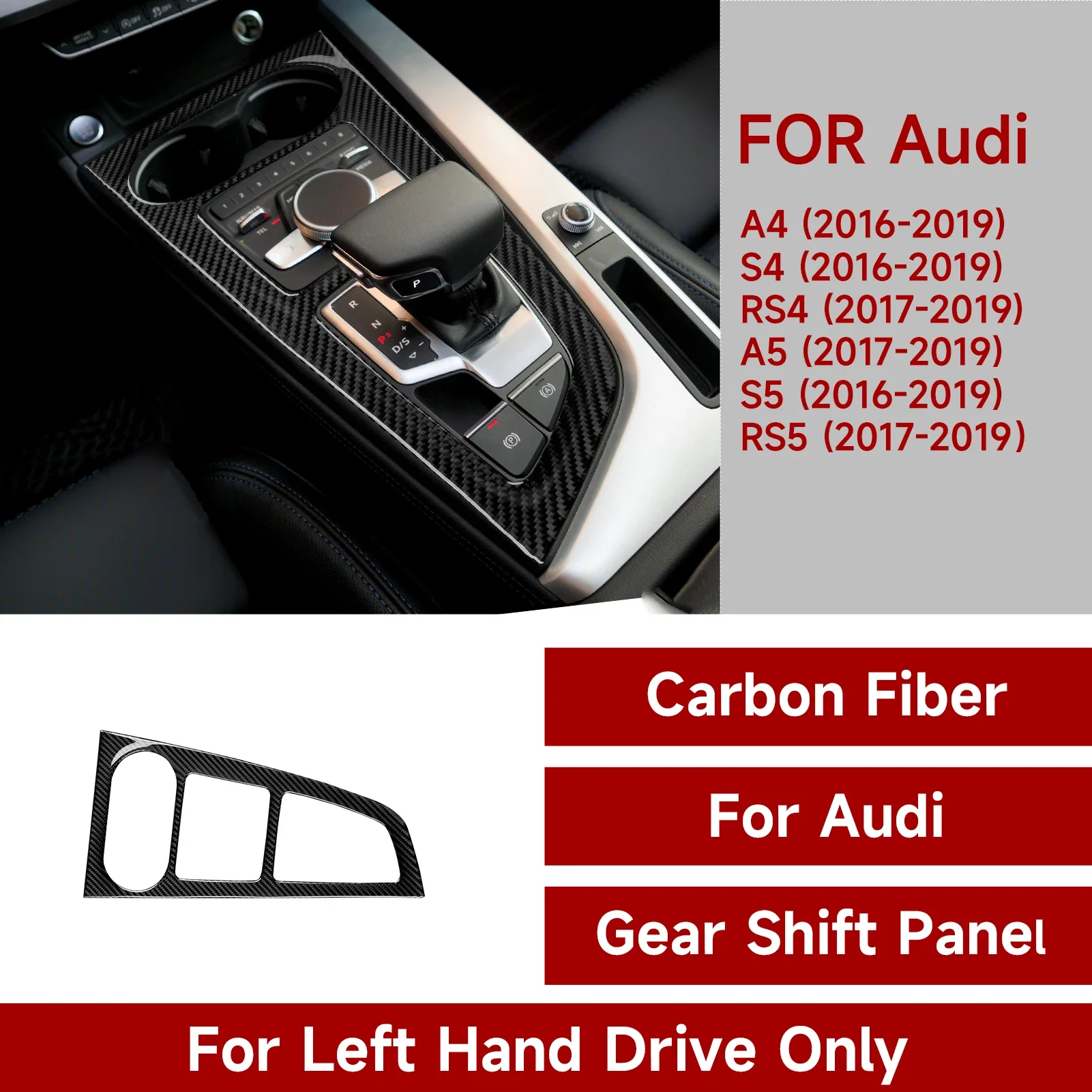 

For Audi A4 S4 RS4 A5 S5 RS5 (2016-2019) Central Console Gear Shift Panel Carbon Fiber Interior Sticker Car Trim Accessories
