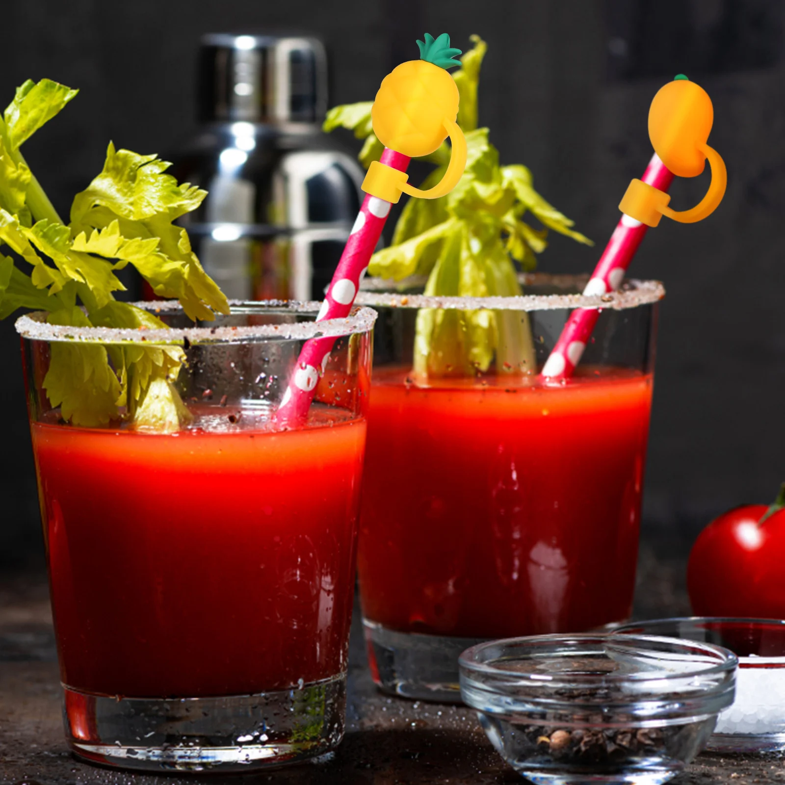 

18pcs Silicone Straw Tips Cover Fruit Shaped Drinking Straw Plug Peach Pineapple Lemon Mango Durian Food Grade Reusable Cute