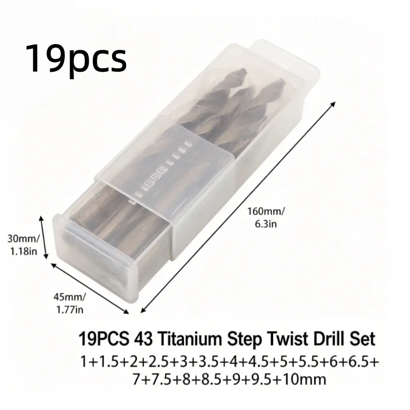 19Pcs Cobalt Titanium Twist Drill Bits Set, Sawtooth Tip Drill Bit 1-10mm HSS Straight Shank Drilling Tool for Metal Steel Wood