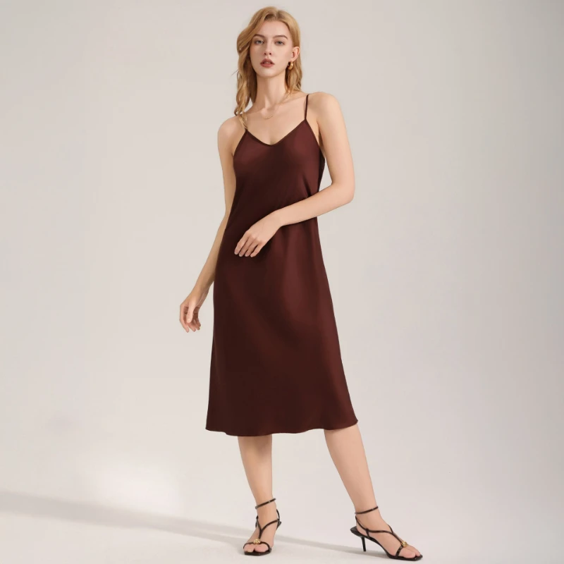 

Сексуальная и сексуальная однотонная простая атласная шифоновая пижама, женская ночная рубашка на подтяжках, домашняя одежда