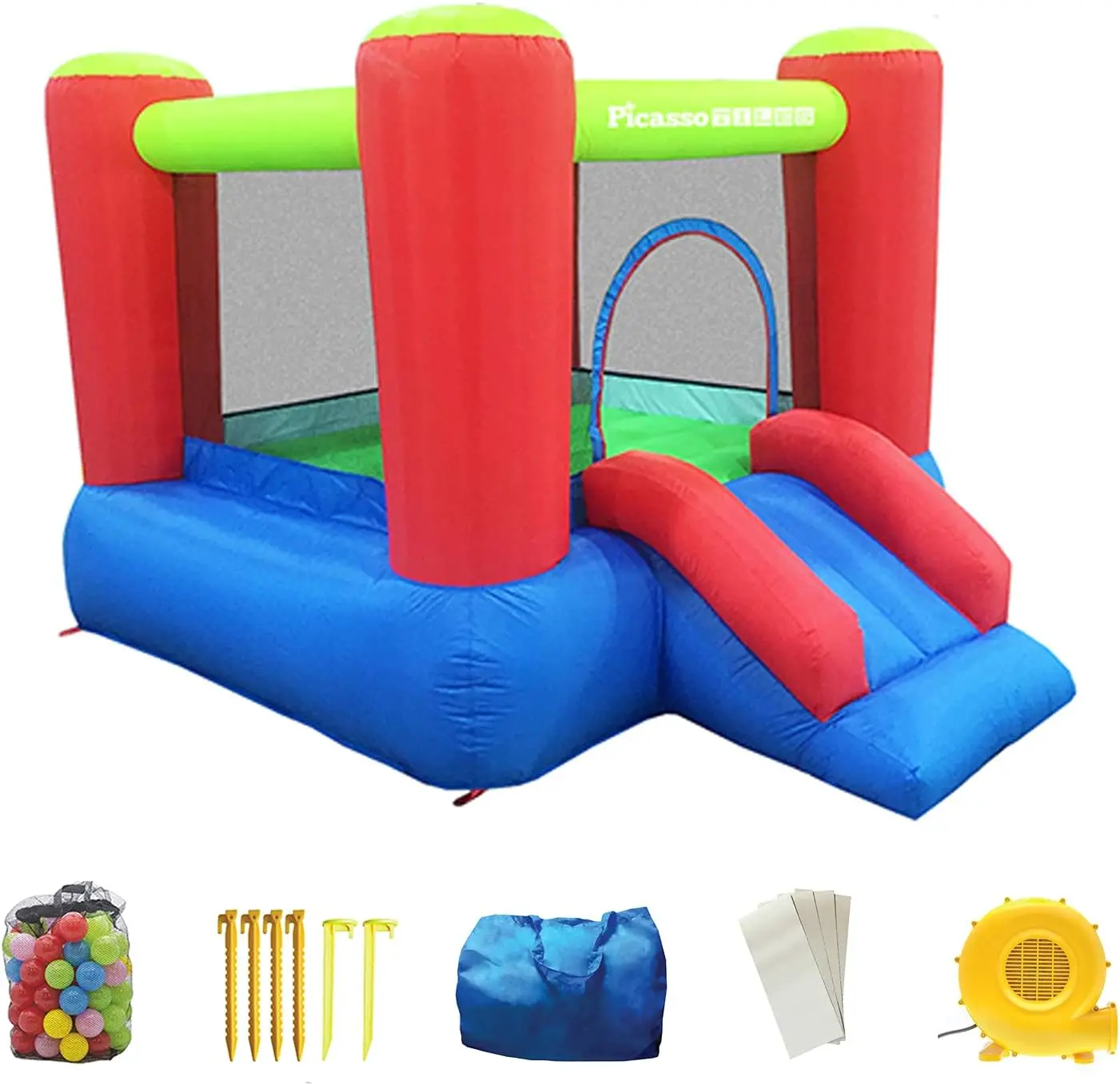 8x7 Foot Junior Inflatable Bouncer, Kid Park, Jumping Bouncing House, Jump Slide Playhouse w/ 50 Pit Balls, 3 Sides Mesh Protect